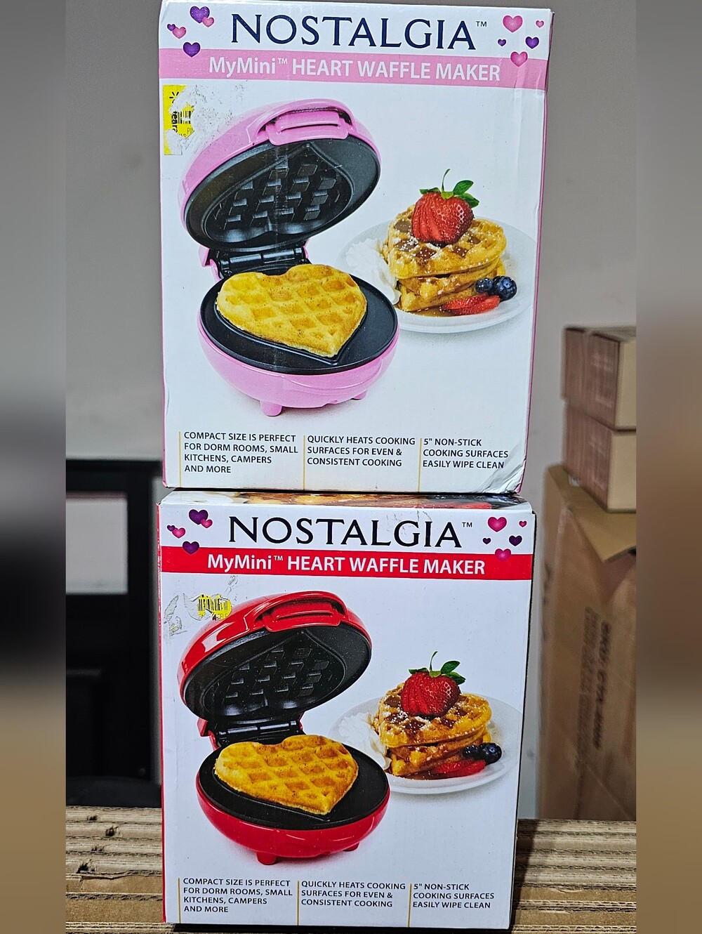 Nostalgia MyMini Heart Waffle Maker - Pink and Red